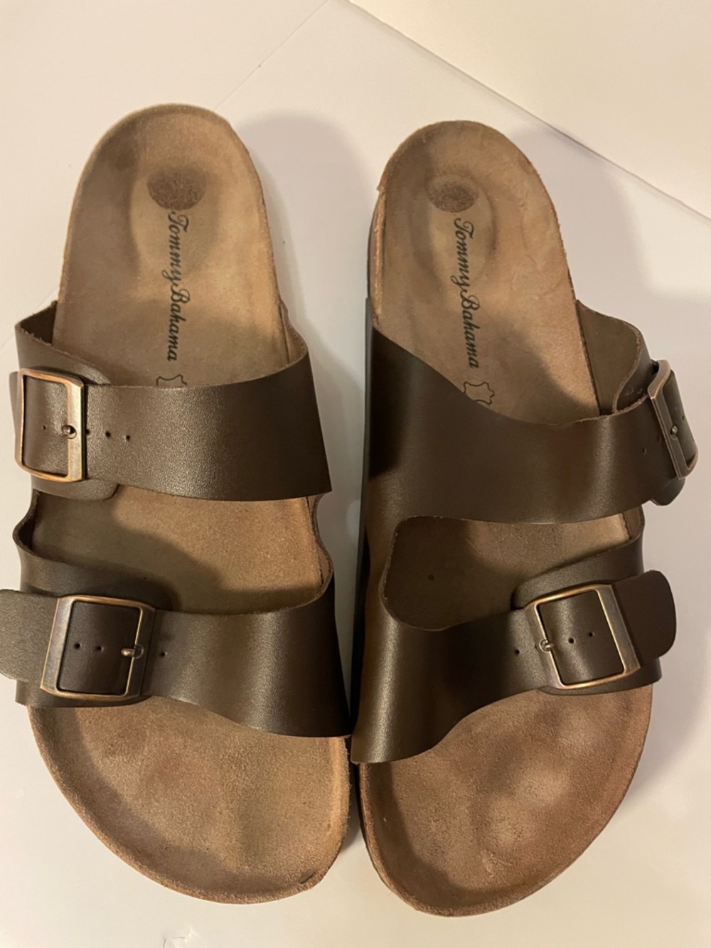 Tommy Bahama Dark Brown Double-Buckle Slide Sandals